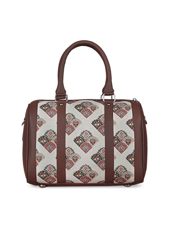 ZOUK Women Off White & Brown Seashell Motif Printed Handheld Bag
