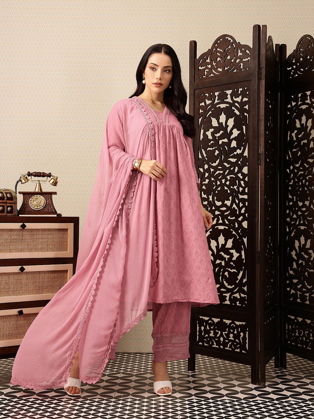 House of Pataudi Empire Pure Cotton Jashn Kurta with Palazzos & Dupatta