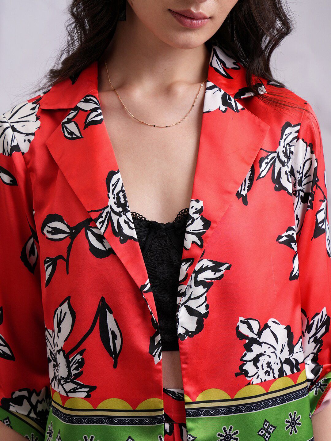 Tokyo Talkies Red Printed Lapel Collar Neck Blazer & Straight Trouser