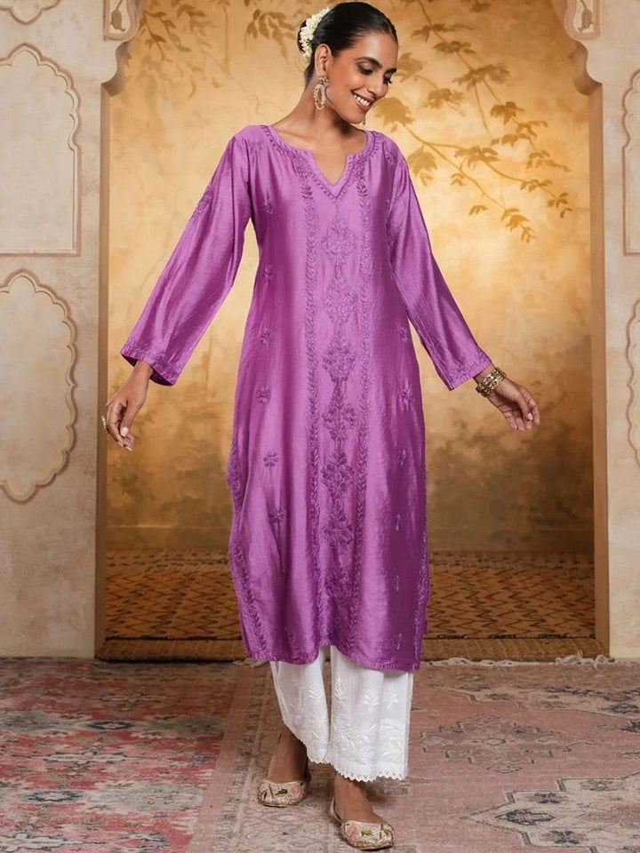 House of Chikankari Women Embroidered Thread Work Chanderi Silk Kurta