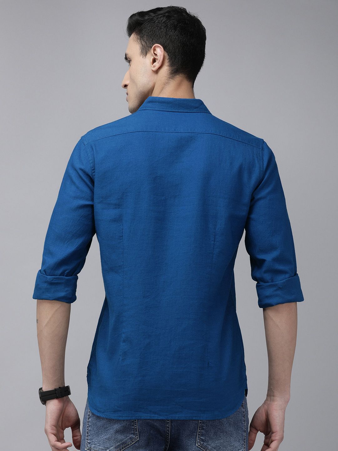 THE BEAR HOUSE Men Blue Solid Cotton Slim Fit Casual Shirt