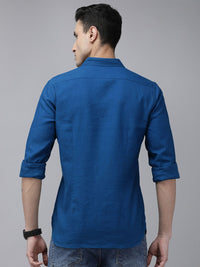 THE BEAR HOUSE Men Blue Solid Cotton Slim Fit Casual Shirt