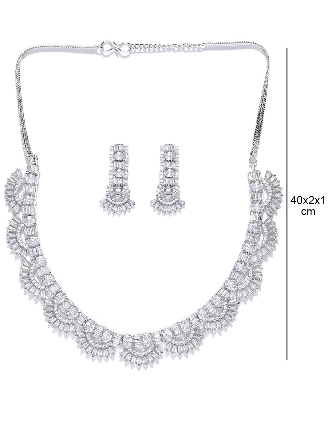 Priyaasi Silver-Plated American Diamond Studded Jewellery Set