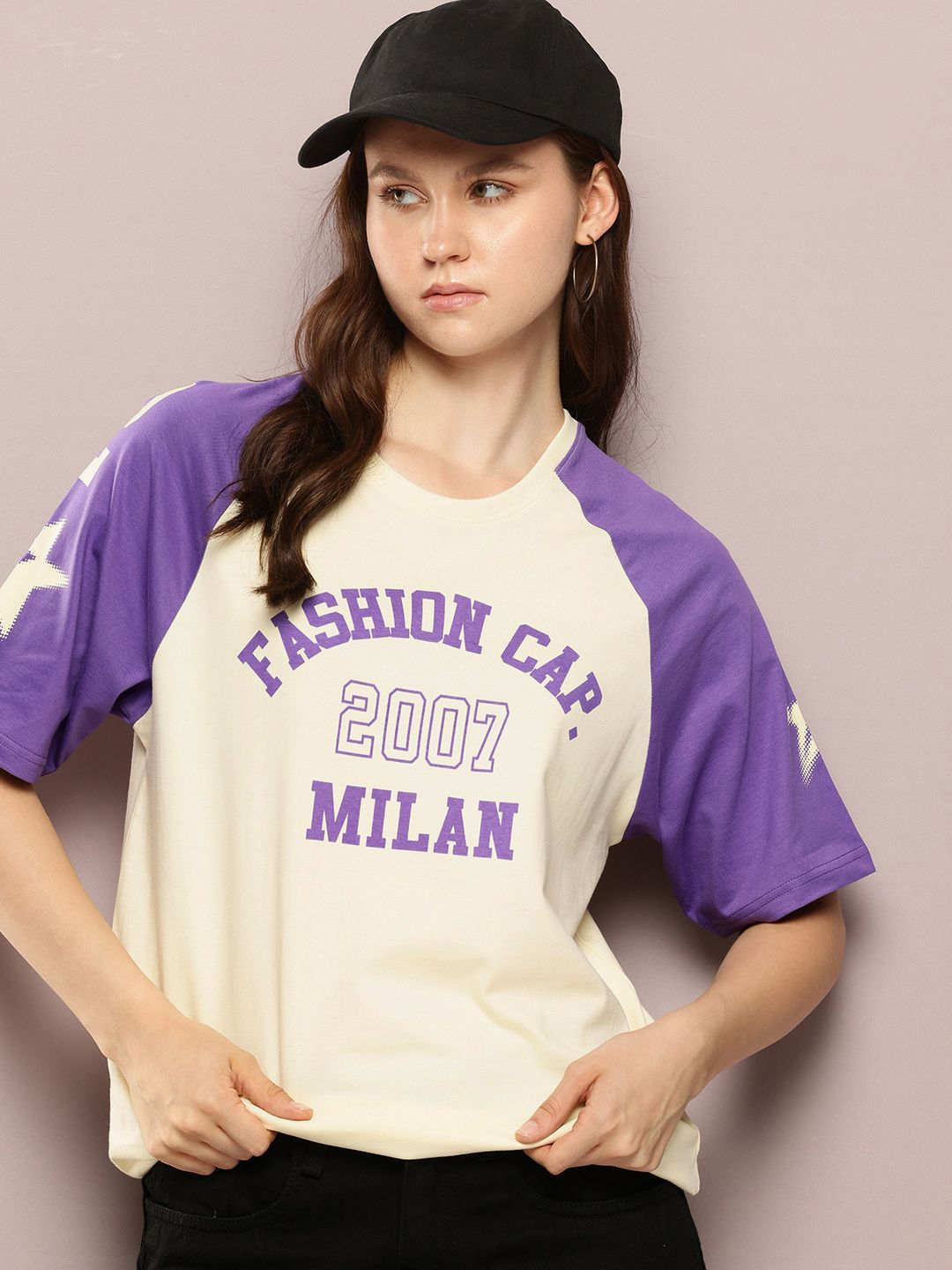 DILLINGER Womens Oversized Raglan Sleeve Varsity Printed Tshirt