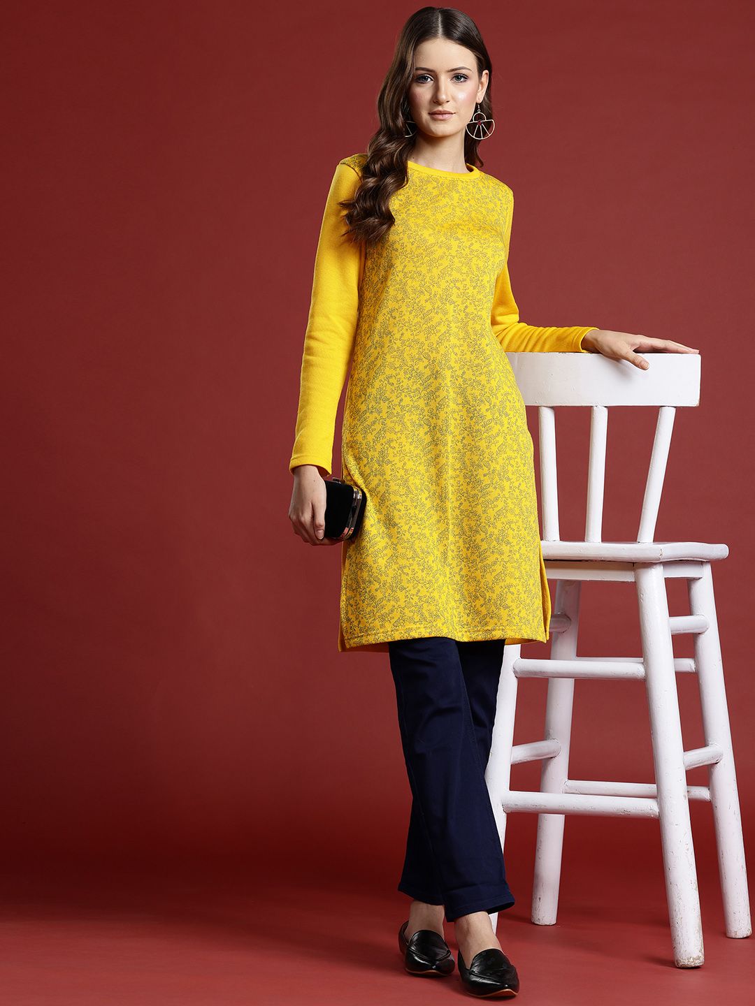 Anouk Floral Printed Winter Kurta
