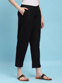 House of Chikankari Women Black Cotton Solid Pant