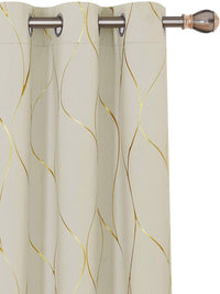 URBAN SPACE Gold Foil Beige & Gold-Toned Abstract Black Out Door Curtain