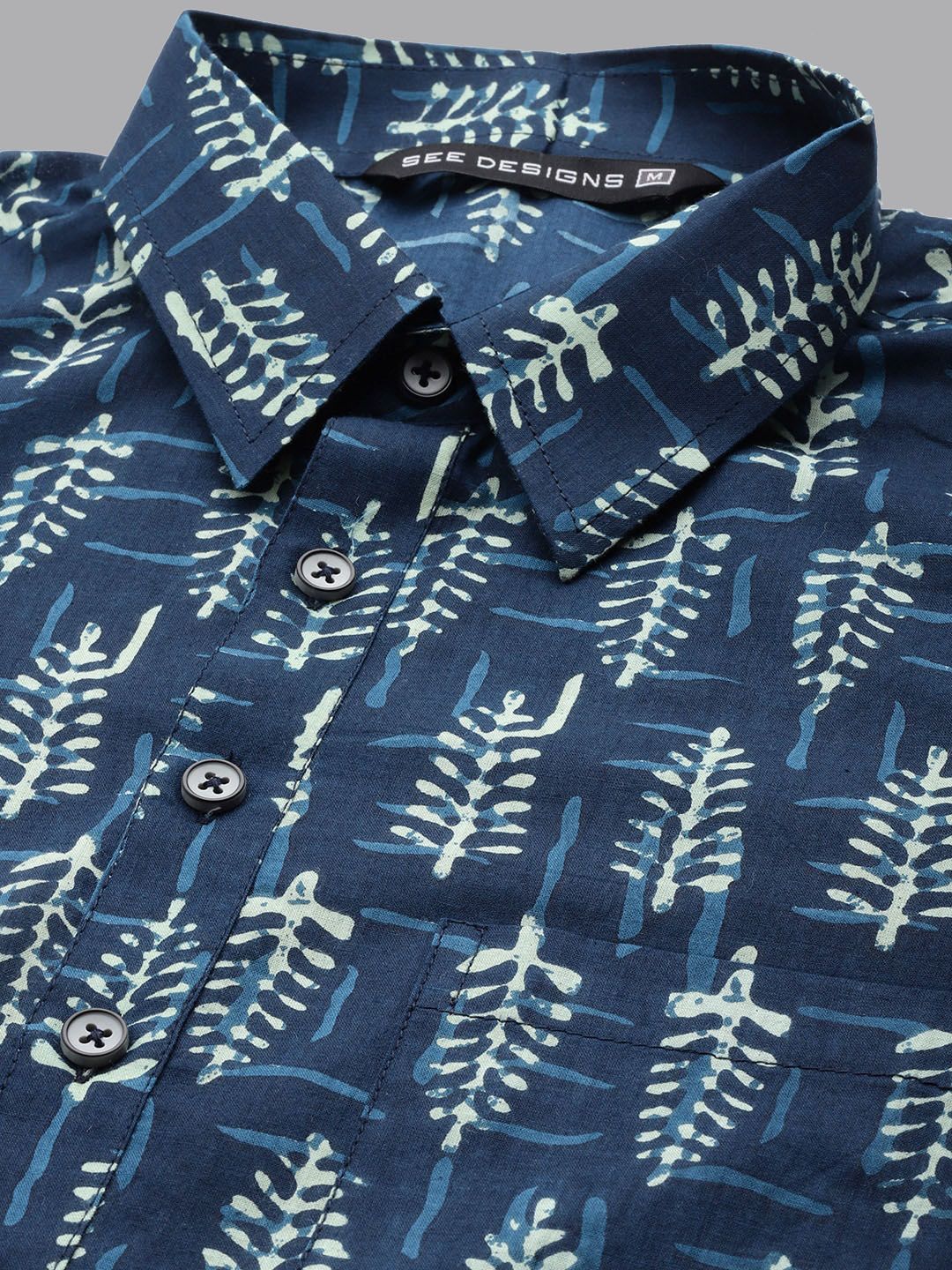 See Designs Ethnic Motifs Printed Shirt Collar Pathani Pure Cotton Kurta