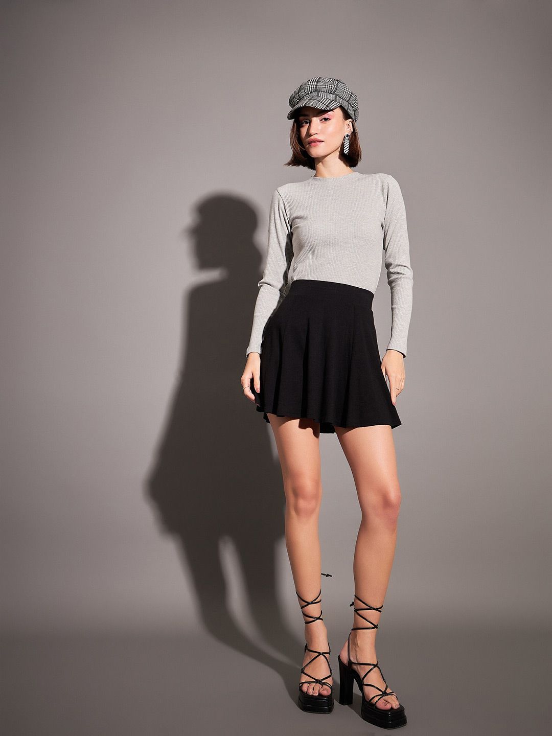 SASSAFRAS Grey Long Sleeves High Neck Fitted Top