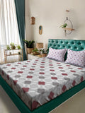 KLOTTHE Grey Geometric Flat 400TC Pure Cotton Double King Bedsheet with 2 Pillow Cover