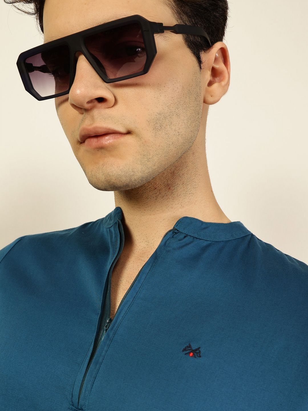 Thomas Scott Men Solid Mandarin Collar Cotton T-Shirt
