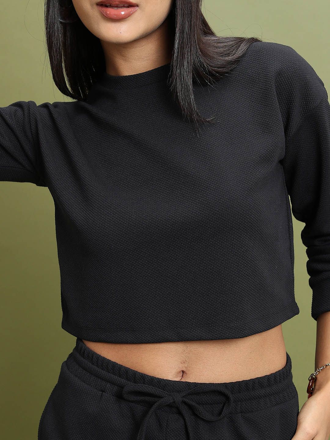 Tokyo Talkies Black Round Neck Crop Top &amp; Seluar