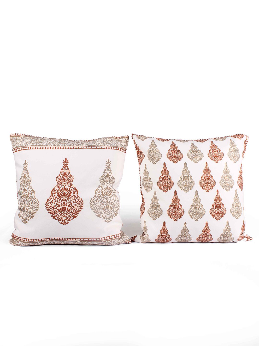 STITCHNEST Brown & White 5 Pieces Ethnic Motifs Square Cushion Covers