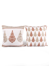 STITCHNEST Brown & White 5 Pieces Ethnic Motifs Square Cushion Covers