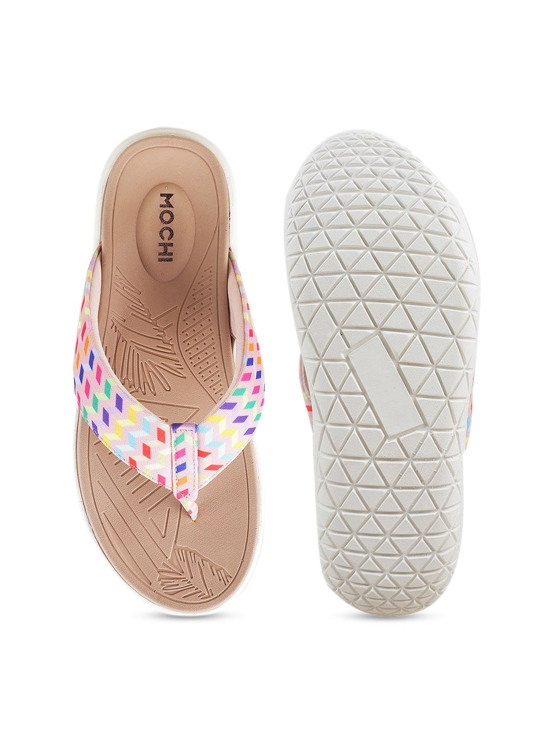 Mochi Women Beige Printed Open Toe Flats
