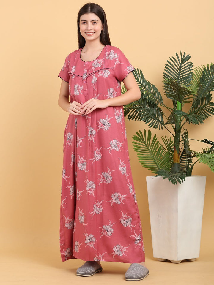 Sweet Dreams Round Neck Printed Maxi Nightdress