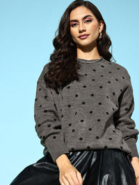 Berrylush Women Beautiful Charcoal Geometric Knits Bits Sweater