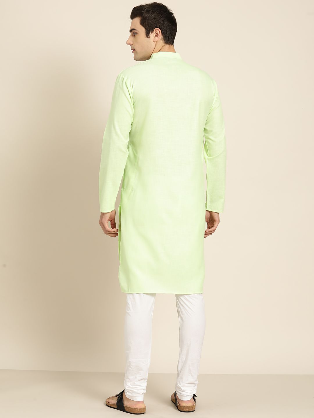 SOJANYA Men Lime Green Solid Straight Kurta