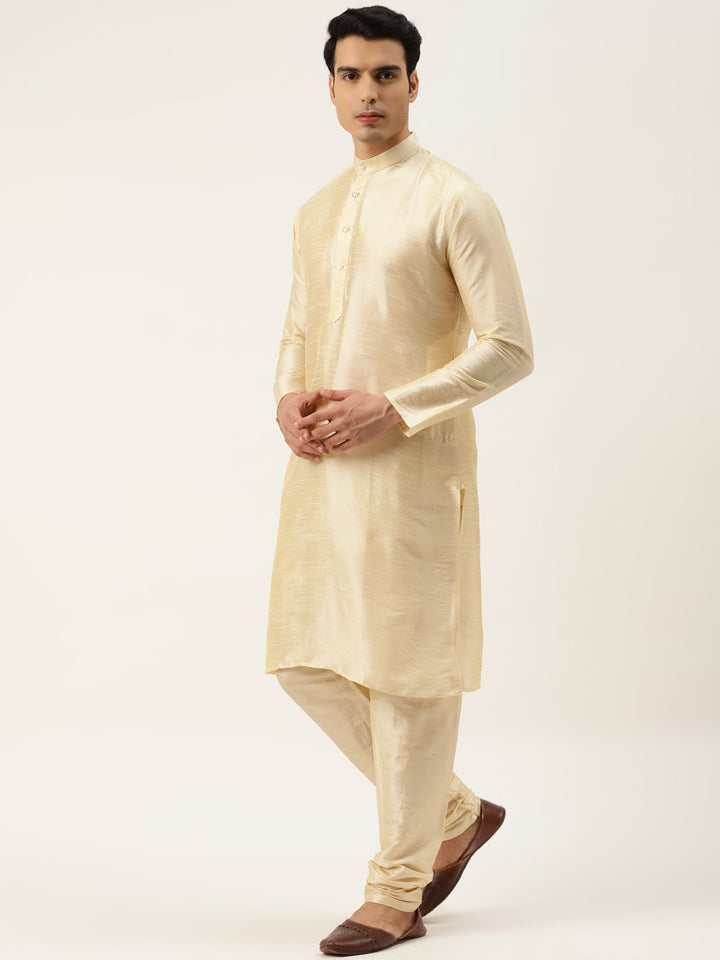 SOJANYA Men Beige & Green Solid Kurta with Churidar