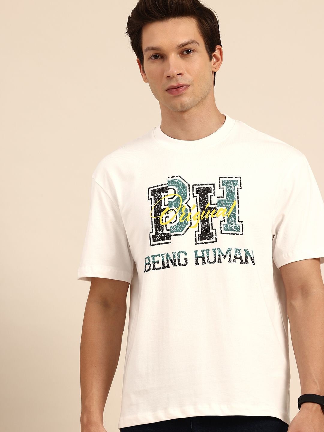 Being Human Brand Logo Printed Drop-Shoulder Sleeves Pure Cotton T-shirt