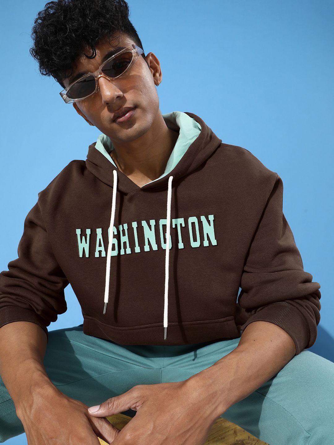 DILLINGER Men Typography Oversized Hooded Fleece Sweatshirt