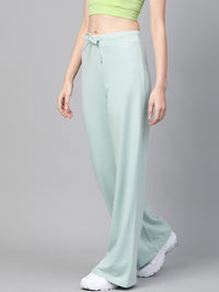 SASSAFRAS Women Mint Green Solid Wide Leg Track Pants