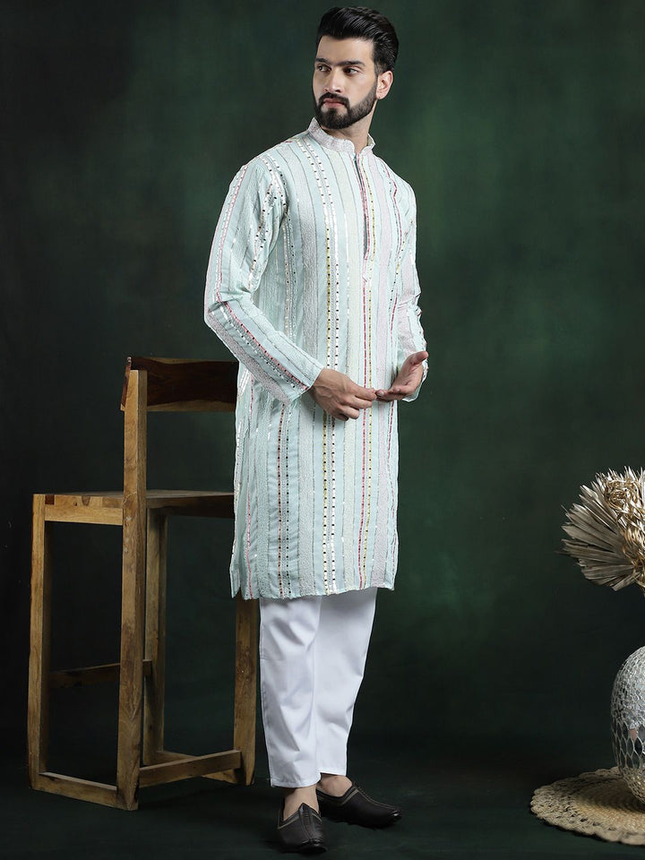 SOJANYA LUXE Kurta Kolar Mandarin Lengan Panjang Sulam Biasa dengan Piyama