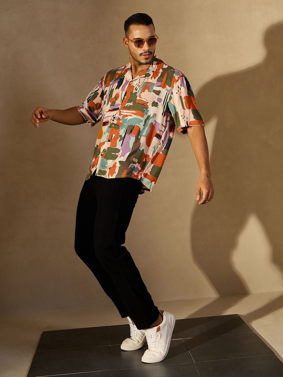 DENNISON Men Abstract Printed Oversized Smart Casual Shirt