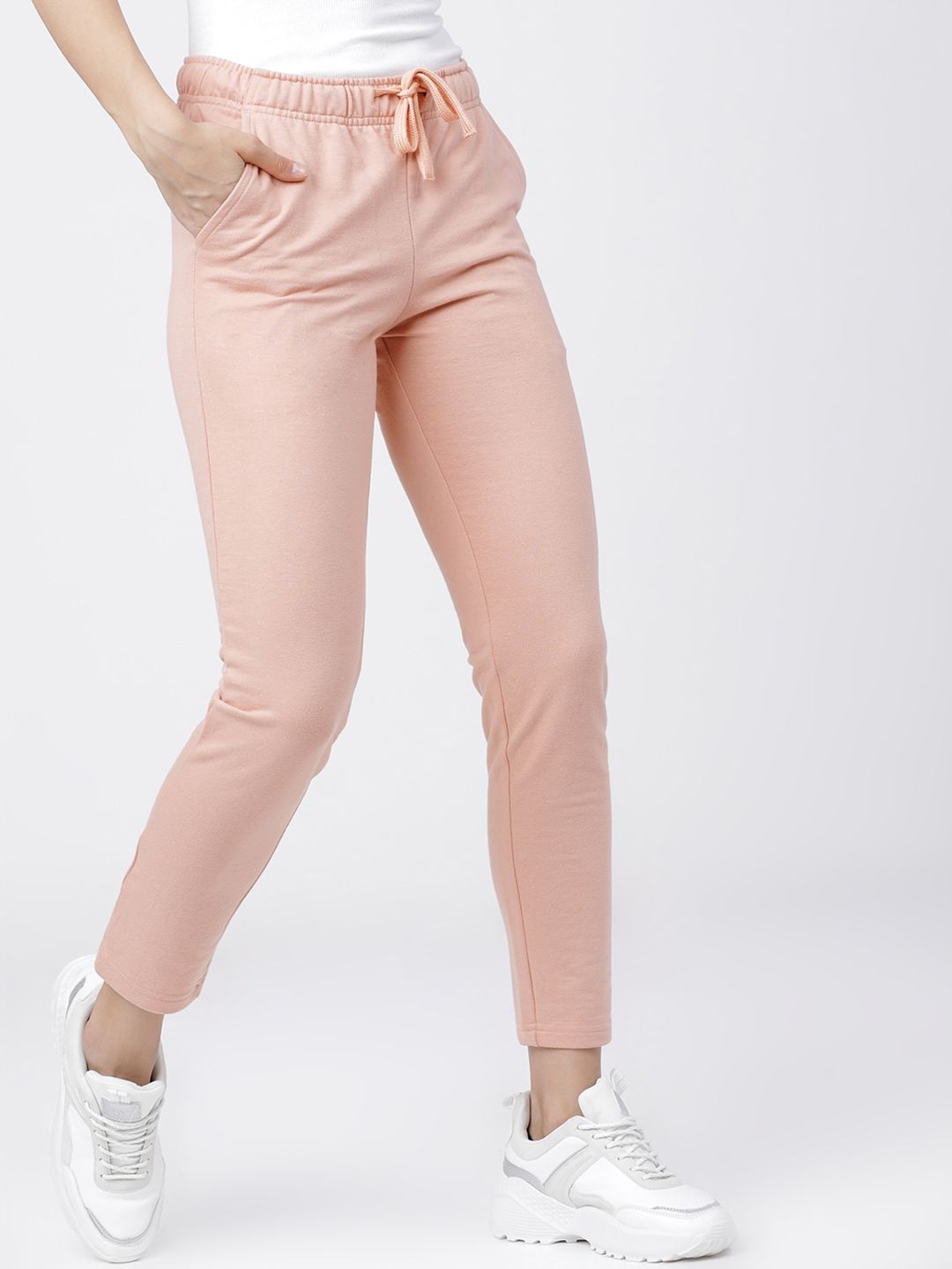 Tokyo Talkies Women Pink Solid Slim-Fit Casual Track Pants