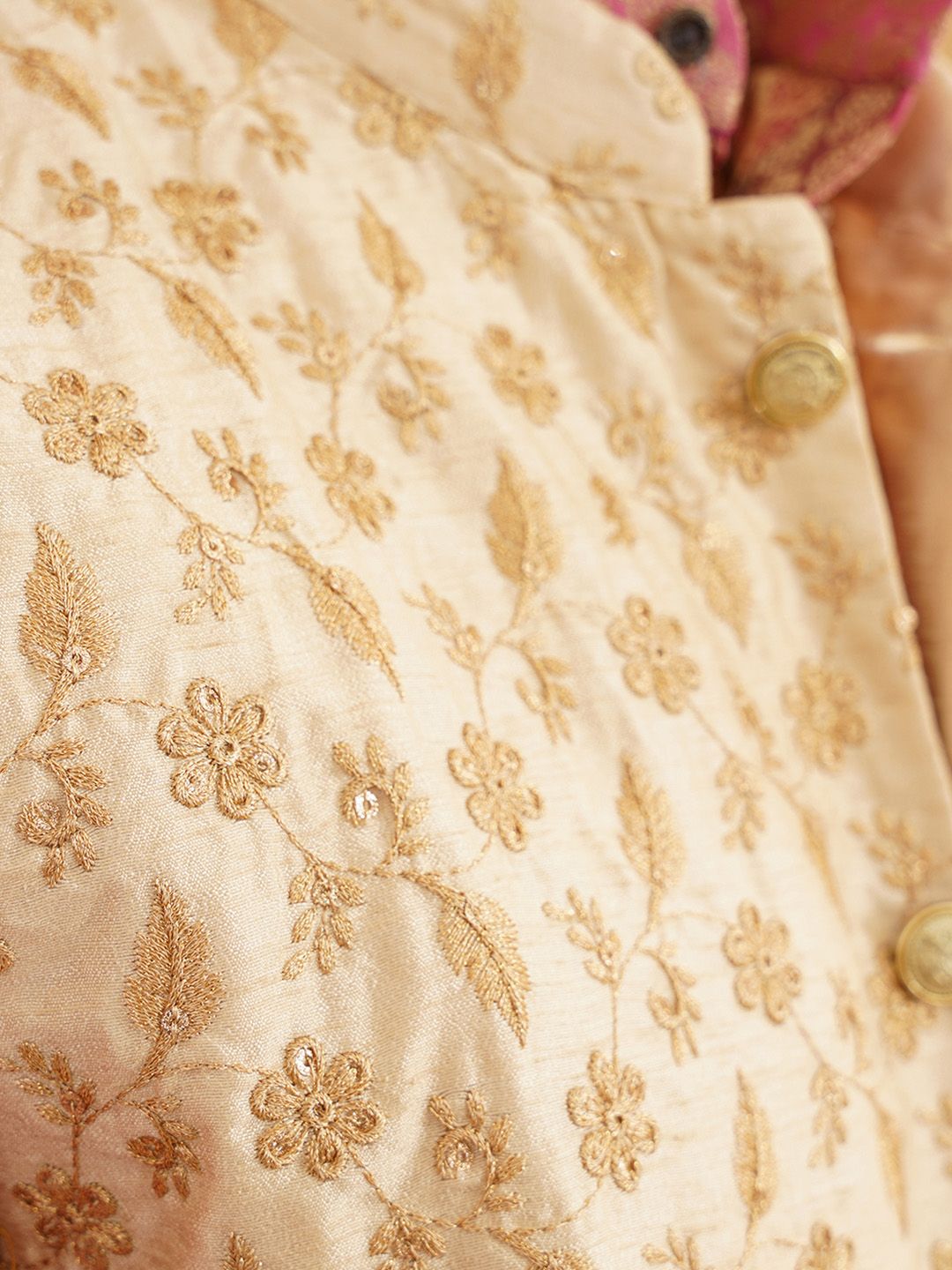 SOJANYA Woven Design Mandarin Collar Kurta with Churidar & Nehru Jacket