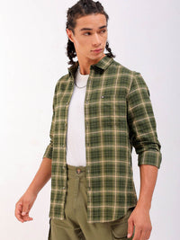 The Indian Garage Co Slim Fit Tartan Checked Spread Collar Pure Cotton Casual Shirt