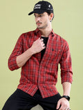 The Indian Garage Co Men Rust Tartan Checked Casual Shirt