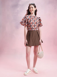 DressBerry Ikat Print Tulip-Style Flared Sleeves Top