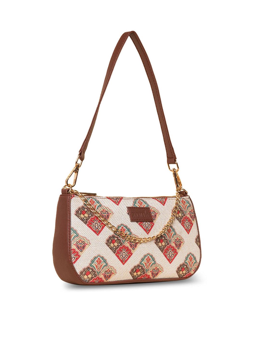 ZOUK Ethnic Motifs Printed Bowling Baguette Bag Handbags