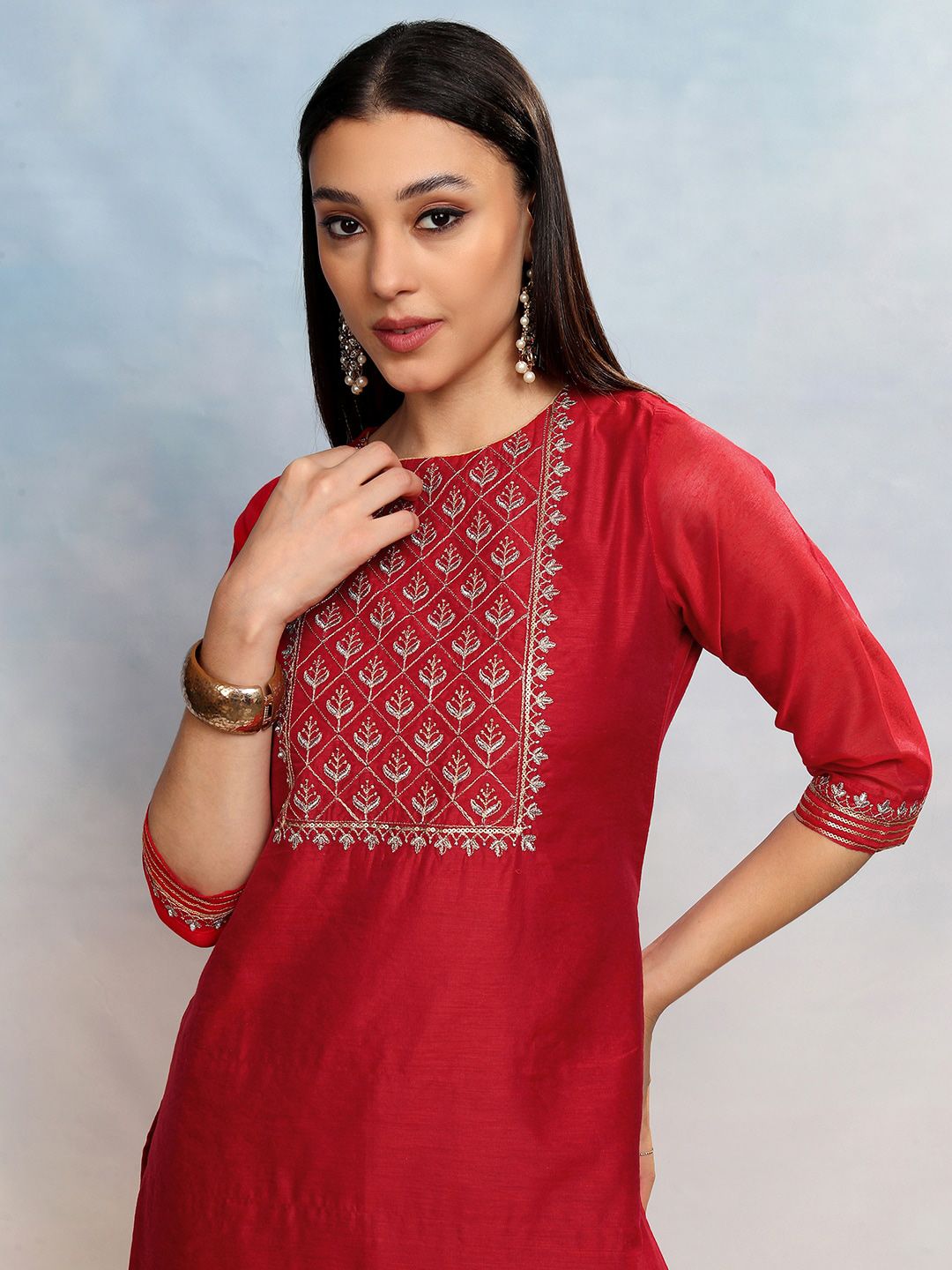 Vishudh Women Ethnic Motifs Embroidered Regular Thread Work Kurta with Palazzos