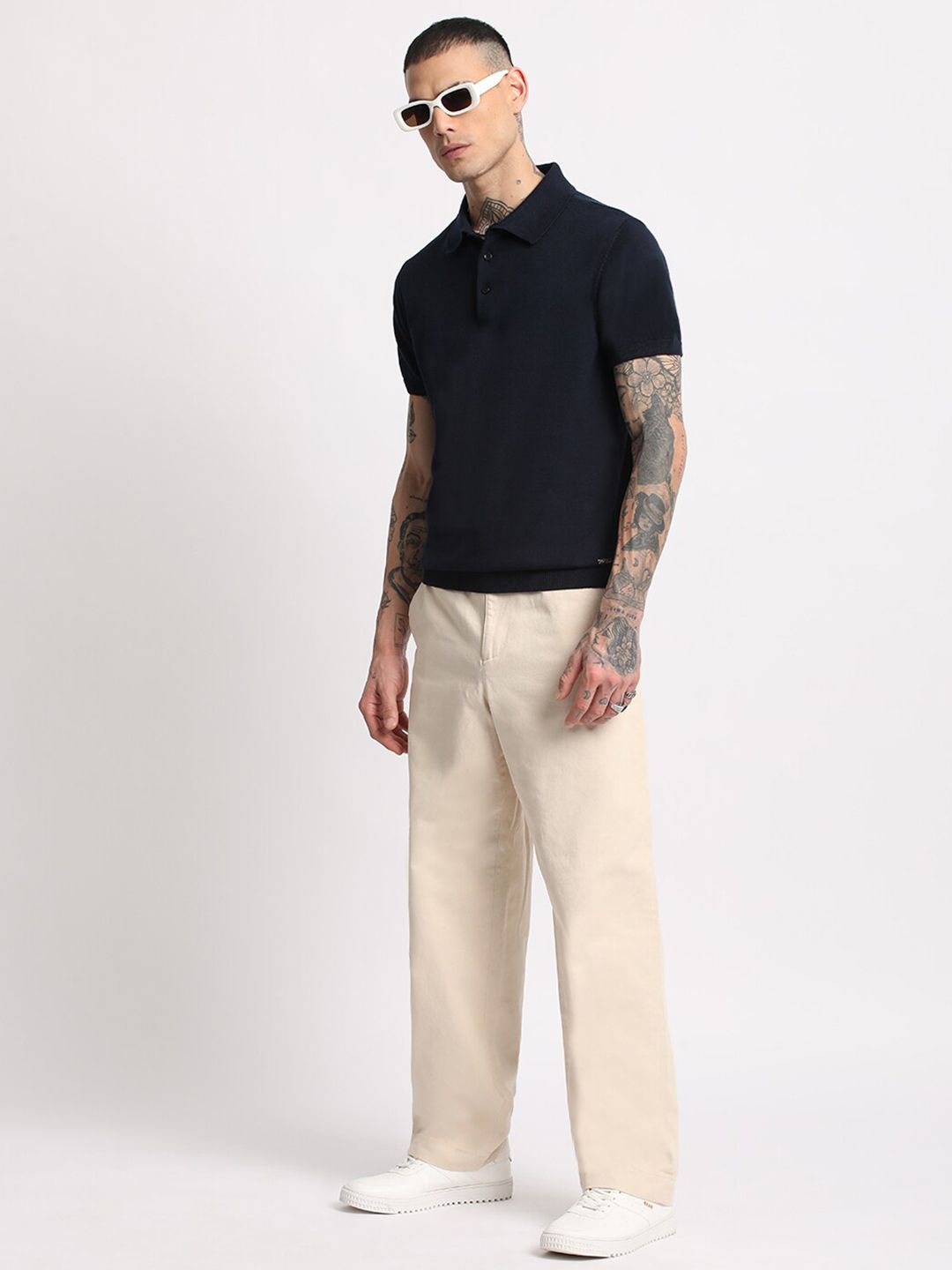 THE BEAR HOUSE Men Pure Cotton Cotton Polo Collar T-Shirt