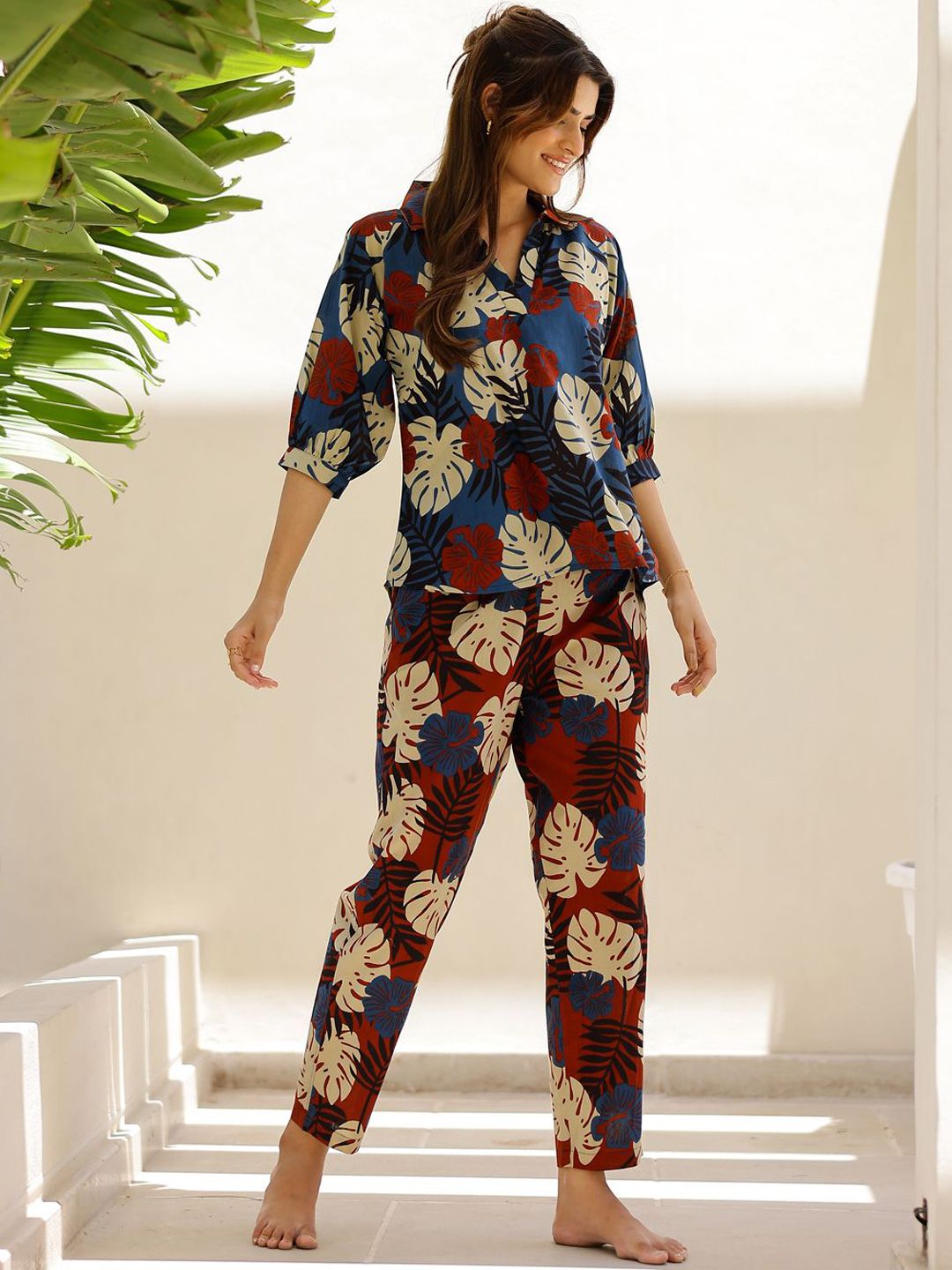 SANSKRUTIHOMES Tropical Printed Pure Cotton Night suit