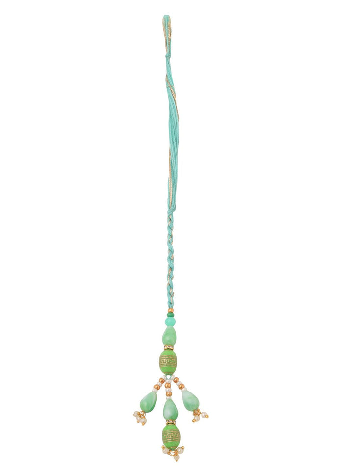 NVR Set of 2 Green Artificial Beads Bhaiya Bhabhi Rakhi with Roli Chawal Chandan & Mishri