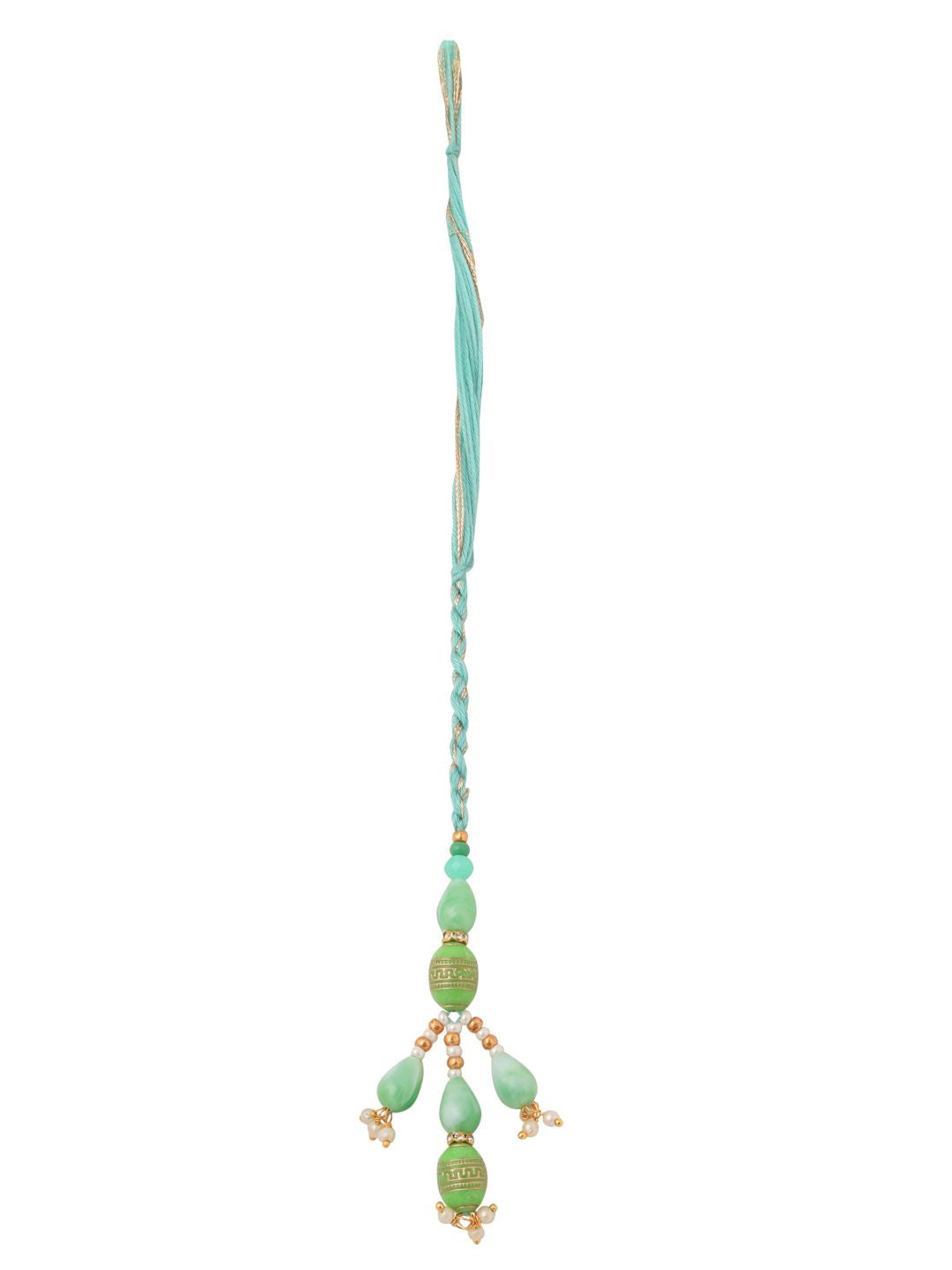 NVR Set of 2 Green Artificial Beads Bhaiya Bhabhi Rakhi with Roli Chawal Chandan & Mishri