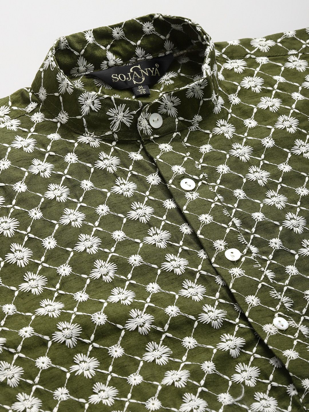 SOJANYA Men Green Ethnic Motifs Embroidered Thread Work Kurta with Churidar