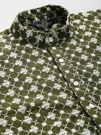 SOJANYA Men Green Ethnic Motifs Embroidered Thread Work Kurta with Churidar