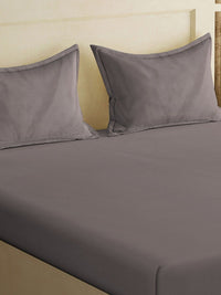 KLOTTHE Grey Solid 300 TC Cotton Blend Double King Bedsheet with 2 Pillow Covers