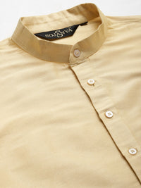 SOJANYA Men Golden Solid Kurta with Churidar & Nehru Jacket