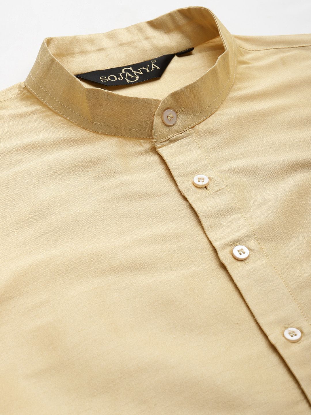 SOJANYA Men Golden Solid Kurta with Churidar & Nehru Jacket
