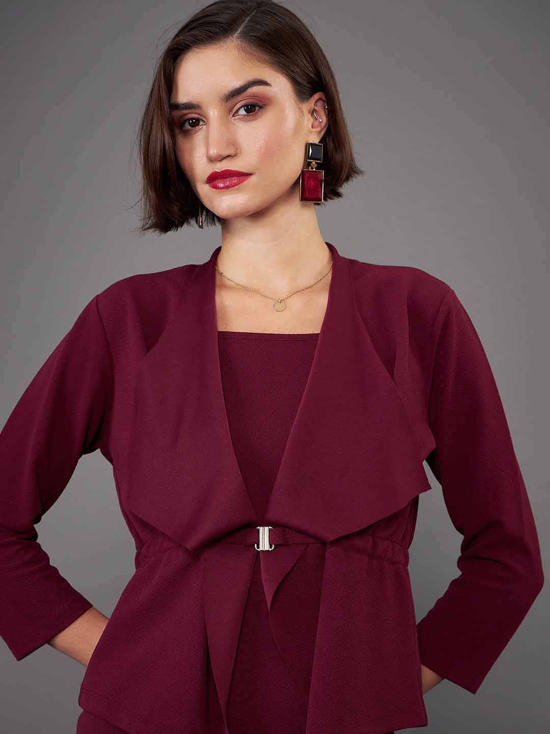 SASSAFRAS worklyf Shoulder Straps Sheath Midi Dress With Crop Shrug