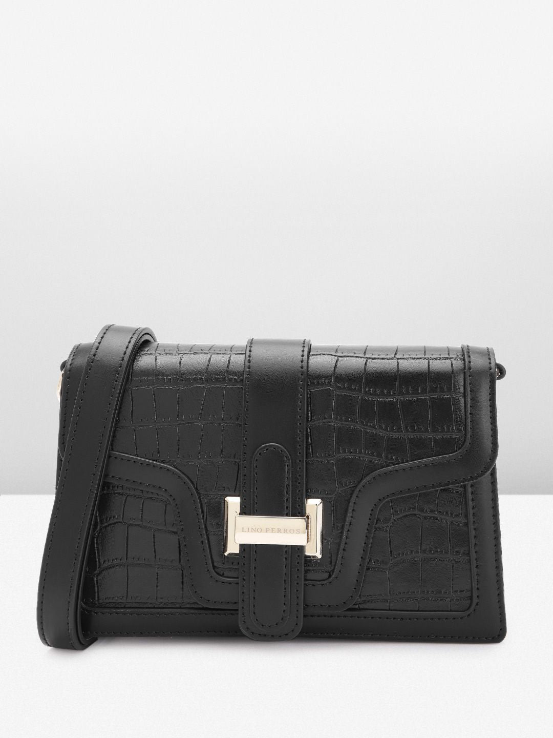 Lino Perros Croc Textured Structured Shoulder Bag