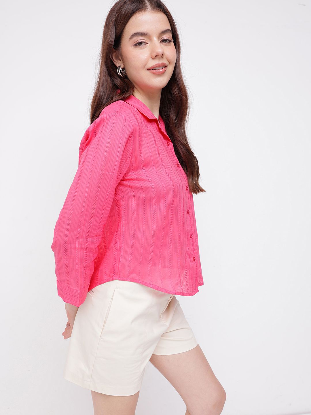 DressBerry Unapologetically Pink Self Striped Shirt