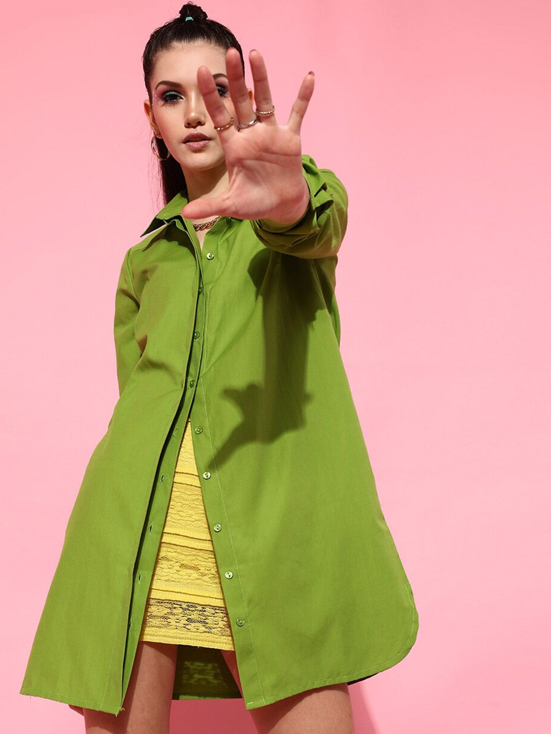 STREET 9 Women Green Solid Oversize Shirt