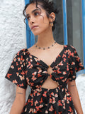 DressBerry Glowing Papillon Print Cut-Out Dress