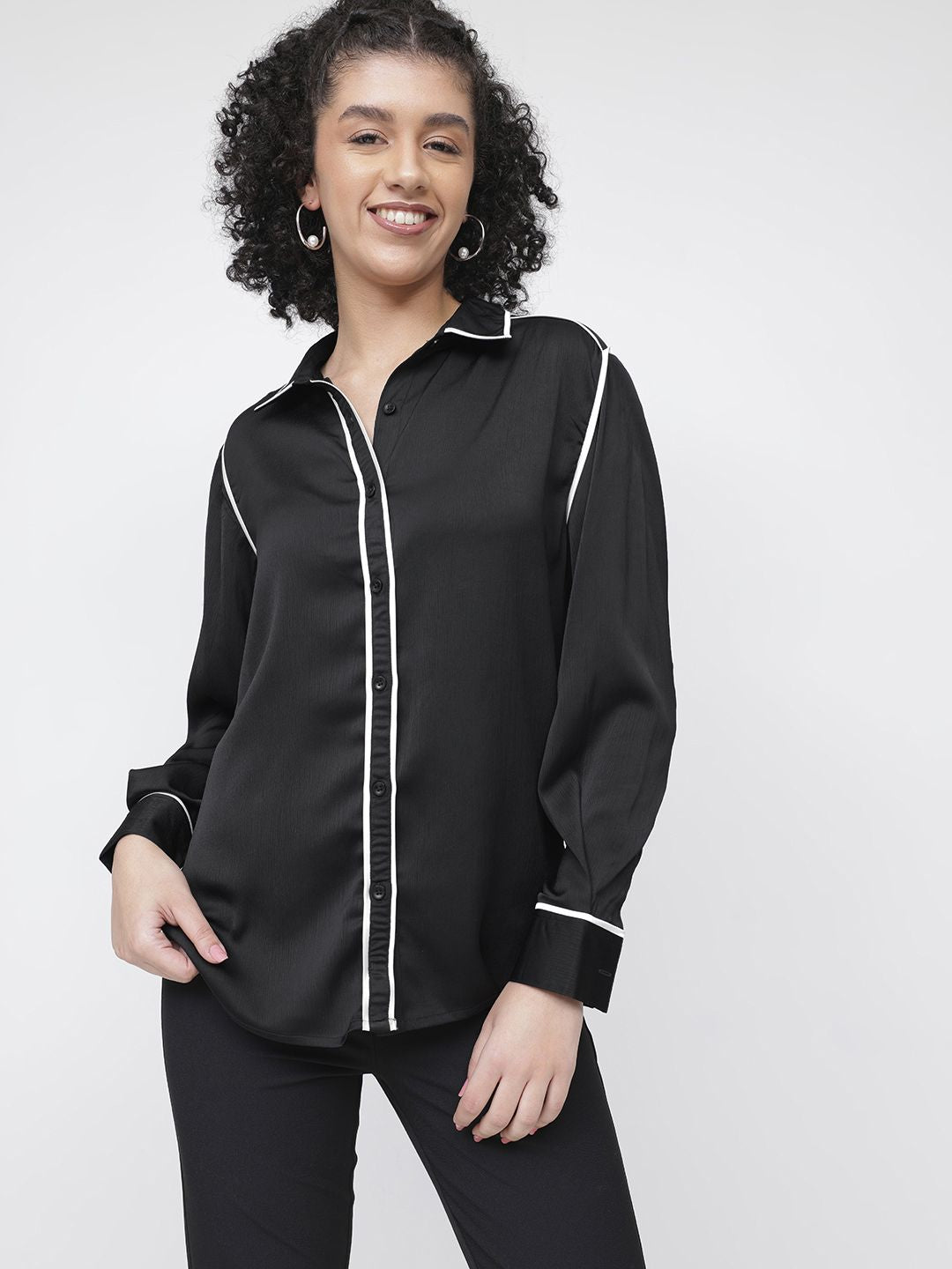 DressBerry Monochrome Geo-Matrix High-Low Hem Longline Shirt